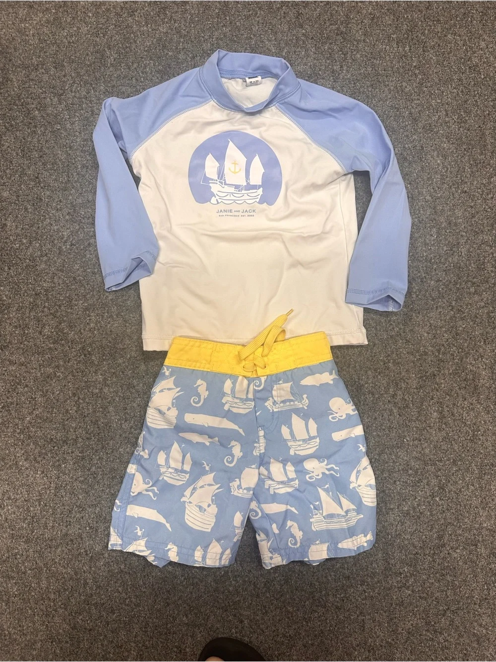 Janie and Jack Boys' Nautical Rash Guard Set - Light Blue, White & Yellow